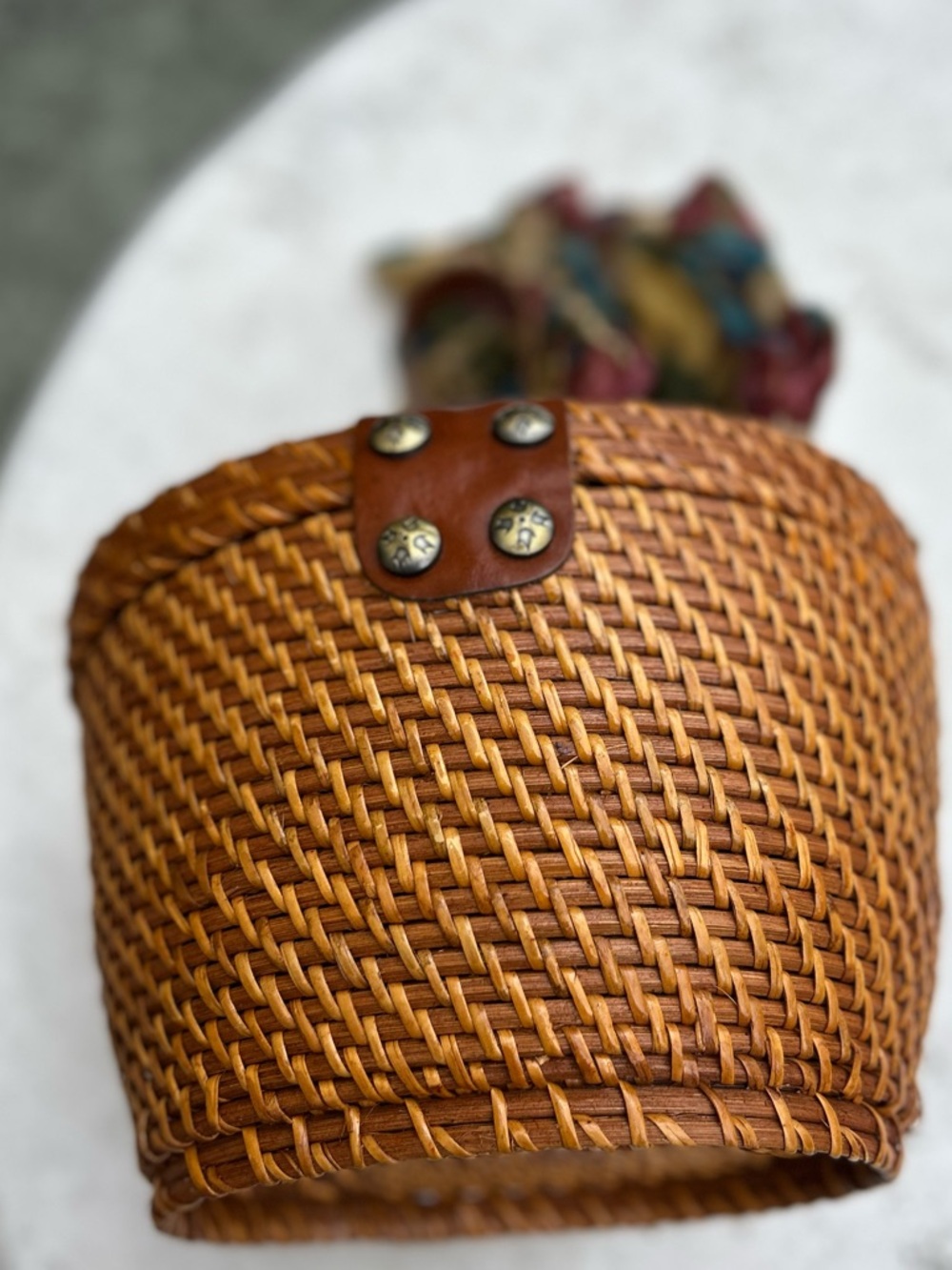 Patricia Nash Tan Woven wicker Leather with Suede style lining bag bucket purse - Picture 9 of 15